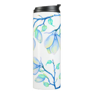 Blaugrüne Aquarell-Magnolien-Zweig Botanik Thermosbecher