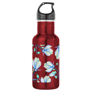 Blaugrüne Aquarell-Magnolienzweig Botanik Edelstahlflasche