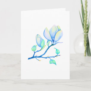 Blaugrüne Aquarell-Magnolienzweig Botanik Karte