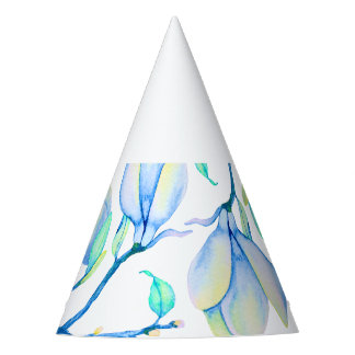 Blaugrüne Aquarell-Magnolienzweig Botanik Partyhütchen