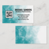 Blaugrüne Aquarelltextur | QR-Code Visitenkarte (Vorne/Hinten)