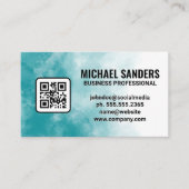 Blaugrüne Aquarelltextur | QR-Code Visitenkarte (Vorderseite)