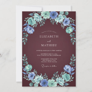 Blaugrüne ätherische Hochzeit mit florierendem Dek Einladung