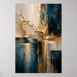 Blaugrüne Beige- und Gold-geometrische abstrakte W Poster