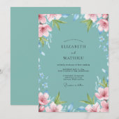 Blaugrüne bemalte Blätterhochzeit Einladung (Vorne/Hinten)