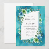 Blaugrüne Bemalte Blätterhochzeit Einladung (Vorne/Hinten)