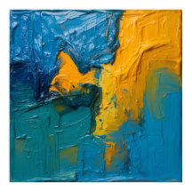 Blaugrüne & Bernstein-Impasto-Abstrakte-Kunstposte