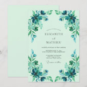Blaugrüne Blatt Hochzeit Einladung (Vorne/Hinten)