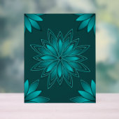 Blaugrüne Blättchen-Mandala-Design auf Dunkelcyan Acrylschild (Neutral)