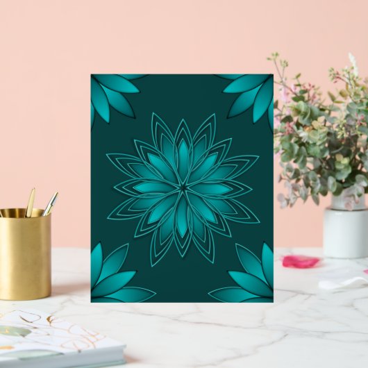 Blaugrüne Blättchen-Mandala-Design auf Dunkelcyan Acrylschild (Hochzeit)