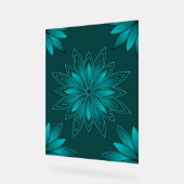 Blaugrüne Blättchen-Mandala-Design auf Dunkelcyan Acrylschild (Winkel)