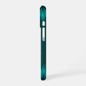 Blaugrüne Blättchen-Mandala-Design auf Dunkelcyan iPhone 16 Hülle (Linke Seite)