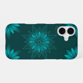 Blaugrüne Blättchen-Mandala-Design auf Dunkelcyan iPhone 16 Hülle (Rückseite (Horizontal))