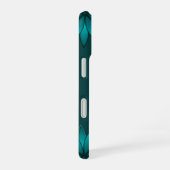 Blaugrüne Blättchen-Mandala-Design auf Dunkelcyan iPhone 16 Hülle (Rechte Seite)