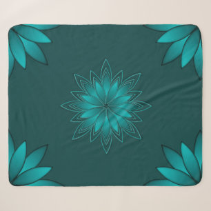 Blaugrüne Blättchen-Mandala-Design auf Dunkelcyan Sherpadecke