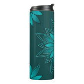 Blaugrüne Blättchen-Mandala-Design auf Dunkelcyan Thermosbecher (Nach links gedreht)