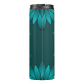 Blaugrüne Blättchen-Mandala-Design auf Dunkelcyan Thermosbecher (Rückseite)