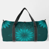 Blaugrüne Blättchen-Mandala-Design auf Dunkelzyan Duffle Bag (Rückseite)