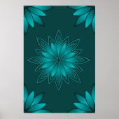 Blaugrüne Blättchen-Mandala-Design auf Dunkelzyan Poster (Vorne)