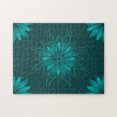 Blaugrüne Blättchen-Mandala-Design auf Dunkelzyan Puzzle (Horizontal)