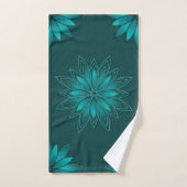 Blaugrüne Blättchen-Mandala-Design auf dunklem Cya Badhandtuch Set (Handtuch)