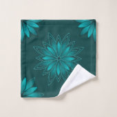 Blaugrüne Blättchen-Mandala-Design auf dunklem Cya Badhandtuch Set (Waschlappen)