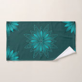 Blaugrüne Blättchen-Mandala-Design auf dunklem Cya Badhandtuch Set (Handtuch)