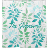 Blaugrüne Blätter Duschvorhang (Vorderseite)