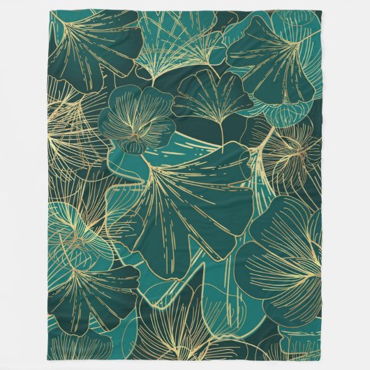 Blaugrüne Blätter Fleecedecke (Vorderseite)