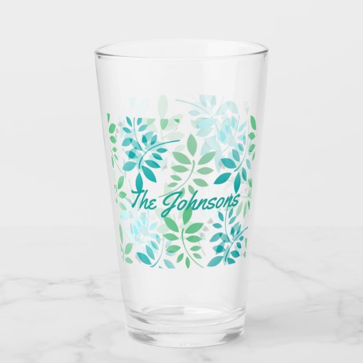 Blaugrüne Blätter Glas (Vorderseite)