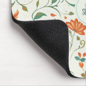 Blaugrüne Blätter & Orangefarbenes Blumenmuster im Mousepad (Ecke)