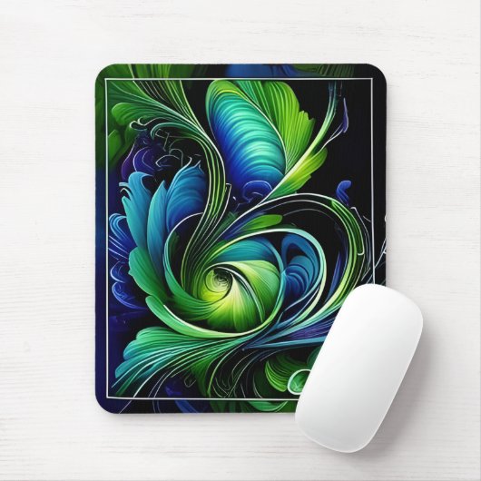 blaugrüne Blattlinie abstrakt Mousepad (Mit Mouse)