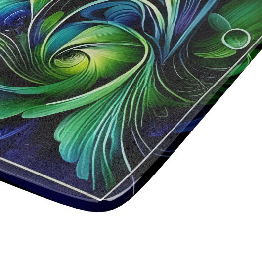 blaugrüne Blattlinie abstrakt Schneidebrett (Ecke)