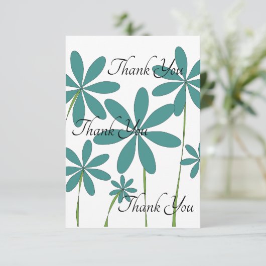 Blaugrüne Blume Dankeskarte (Stehend Vorderseite)
