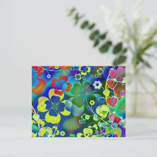 Blaugrüne Blume Postkarte (Stehend Vorderseite)