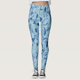 Blaugrüne Blumen auf einer skulpturartigen Textur  Leggings