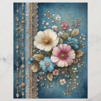 Blaugrüne Blumen Junk Journal Scrapbook Papier