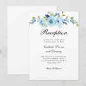 Blaugrüne Blumenflora Traditionelle Hochzeitsempfe Begleitkarte (Vorne/Hinten)