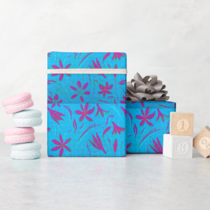 Blaugrüne Blütenbrise Geschenkpapier
