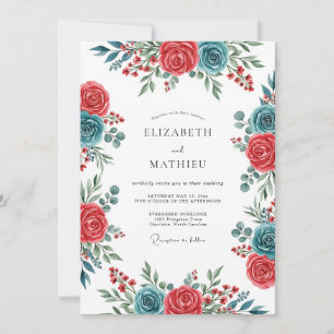 Blaugrüne Botanische Hochzeit mit Esprit Einladung