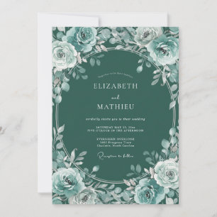 Blaugrüne botanische Hochzeitskrone Einladung