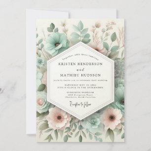 Blaugrüne botanische Launen Hochzeit Einladung