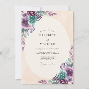Blaugrüne Botanische Romantische Hochzeit Einladung