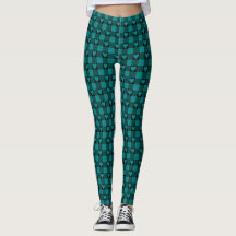 Blaugrüne Büffel-Herz-Karo-Leggings