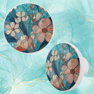 Blaugrüne Creme Kupfer Blumenmuster Keramikknauf