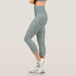 Blaugrüne-Creme Paisley-Muster Hochtaillierte Capr Capri Leggings
