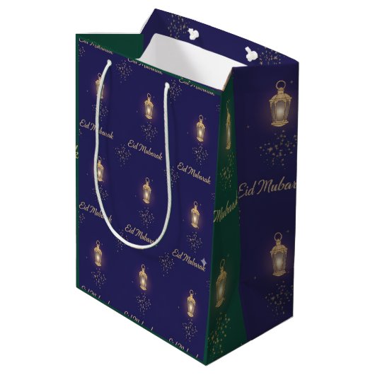 Blaugrüne Eid-Geschenktasche Mittlere Geschenktüte (Rückseite Schrägansicht)