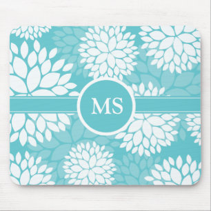 Blaugrüne elegante Blumenmuster Mousepad