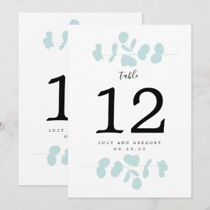 Blaugrüne Eukalyptus Hochzeit Tischnummer