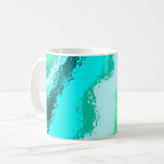 Blaugrüne Expressive Malerei Muster Kaffeetasse (Vorderseite Links)